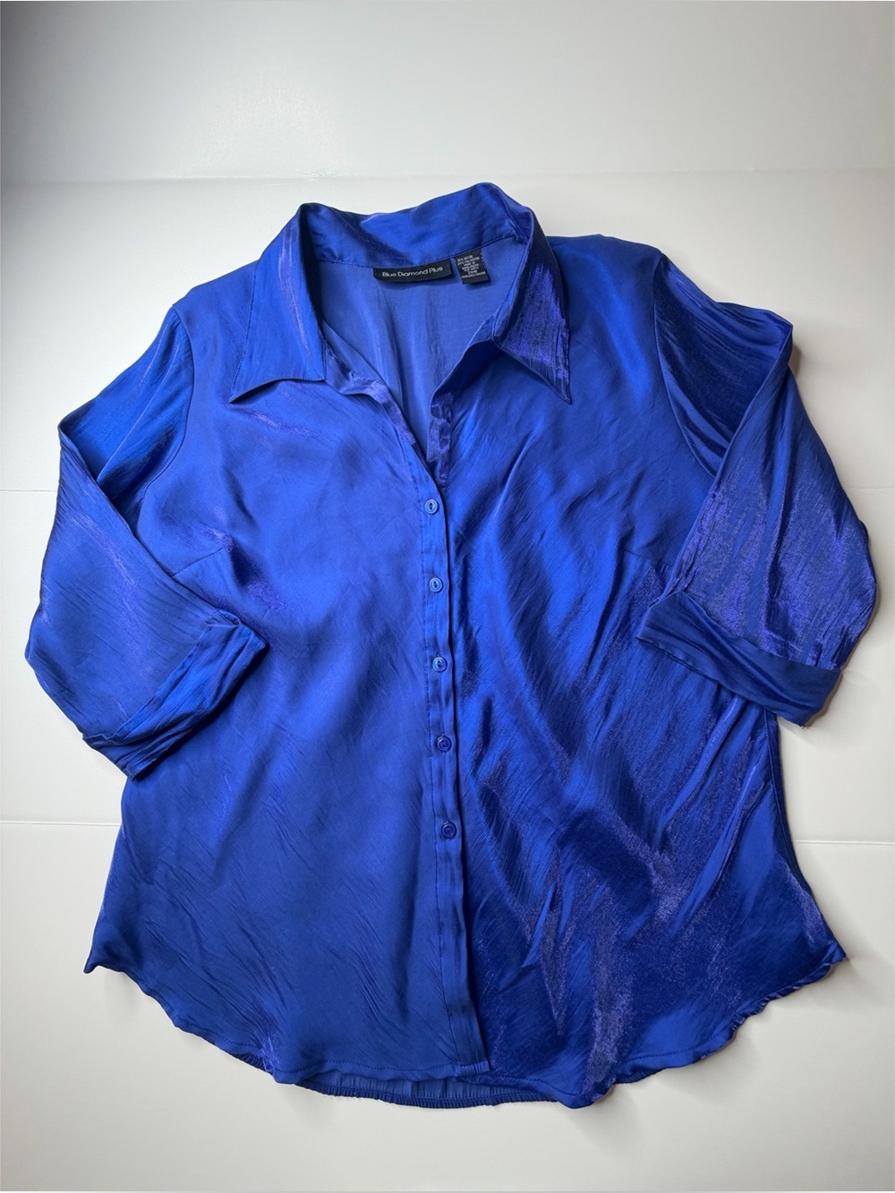 Blue Diamond Plus Y2K Vintage Shimmery Blue Button Down Blouse Sz 20W